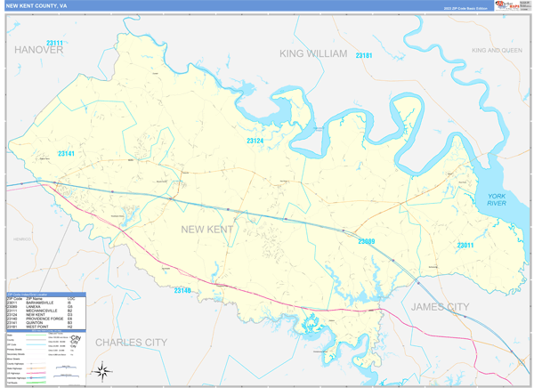 New Kent County, VA Zip Code Wall Map